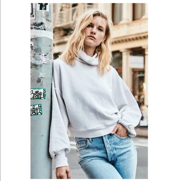 ⭐️ NWT Agolde Extended Rib Turtleneck Sweatshirt, 100% Cotton Balloon Sleeve Top - Picture 2 of 6